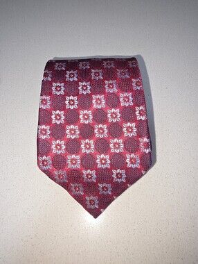 Ermenegildo Zegna Red Geometric Floral Silk Classic Neck Tie